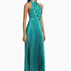 L'Idée Renaissance Pleated Halter Gown in Teal